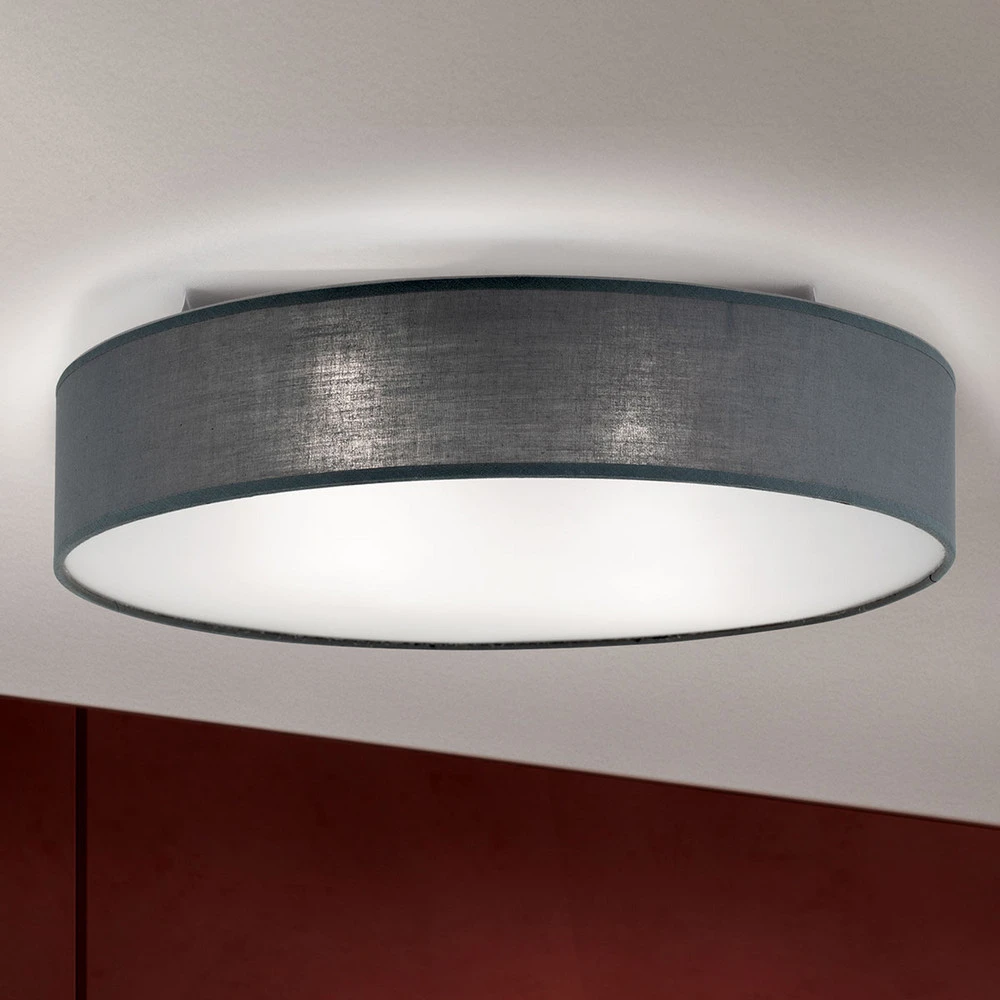 Abat-jour en tissu Plafonnier Ufo gris à abat-jour en lin