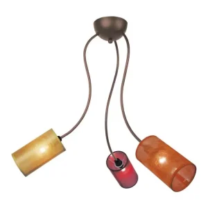 Haute Qualité Lustre 3 bras métal marron,abat-jour rouge 90 cm.