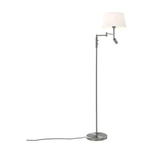 Lampadaire en acier avec abat-jour blanc et liseuse orientable - Ladas avec variateur d'intensité