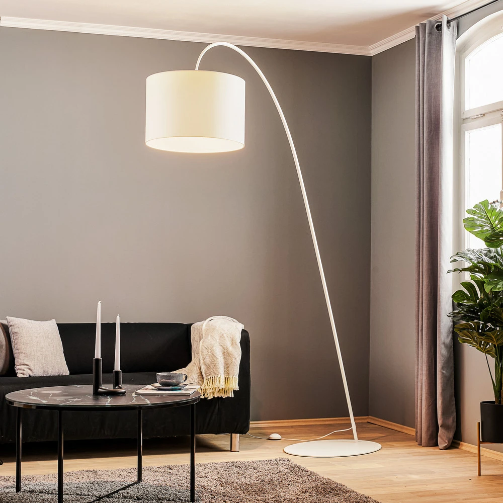 Lampadaire arqué Alice avec abat-jour blanc (Certifié CE)