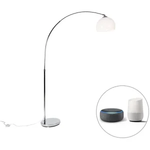 Lampe à arc intelligente chrome avec abat-jour blanc avec Wifi A60 - Arc Basique