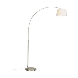 Lampe à arc moderne en acier avec abat-jour en tissu blanc - Arc Simple avec ampoule LED incluse