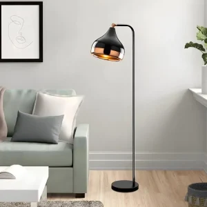 Lampe de chevet Lampadaire en métal à abat-jour orientable - H. 120 cm - Noir et cuivré - YILDO