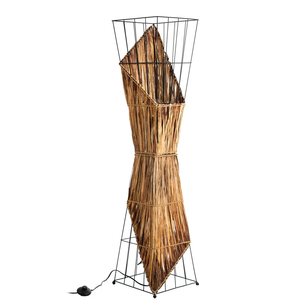 Lampe de chevet Lampadaire Rinca, abat-jour fil et paille