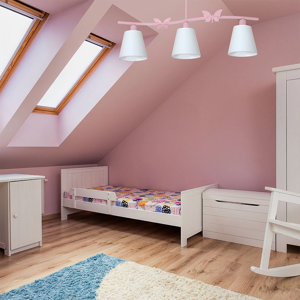Plafonnier Alice, rose, 3 abat-jour en tissu blanc | Dimmable | Haute luminosité