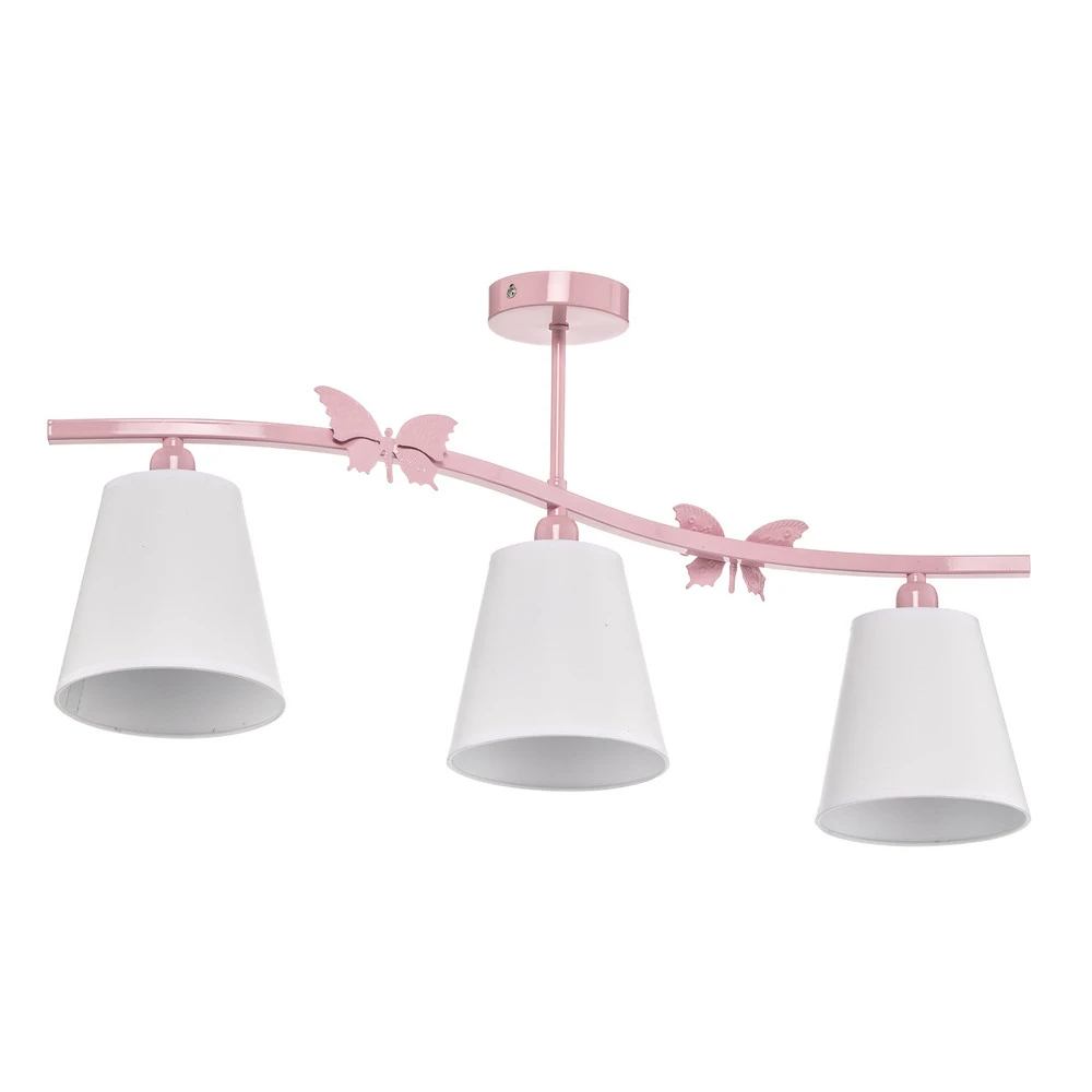 Plafonnier Alice, rose, 3 abat-jour en tissu blanc | Dimmable | Haute luminosité