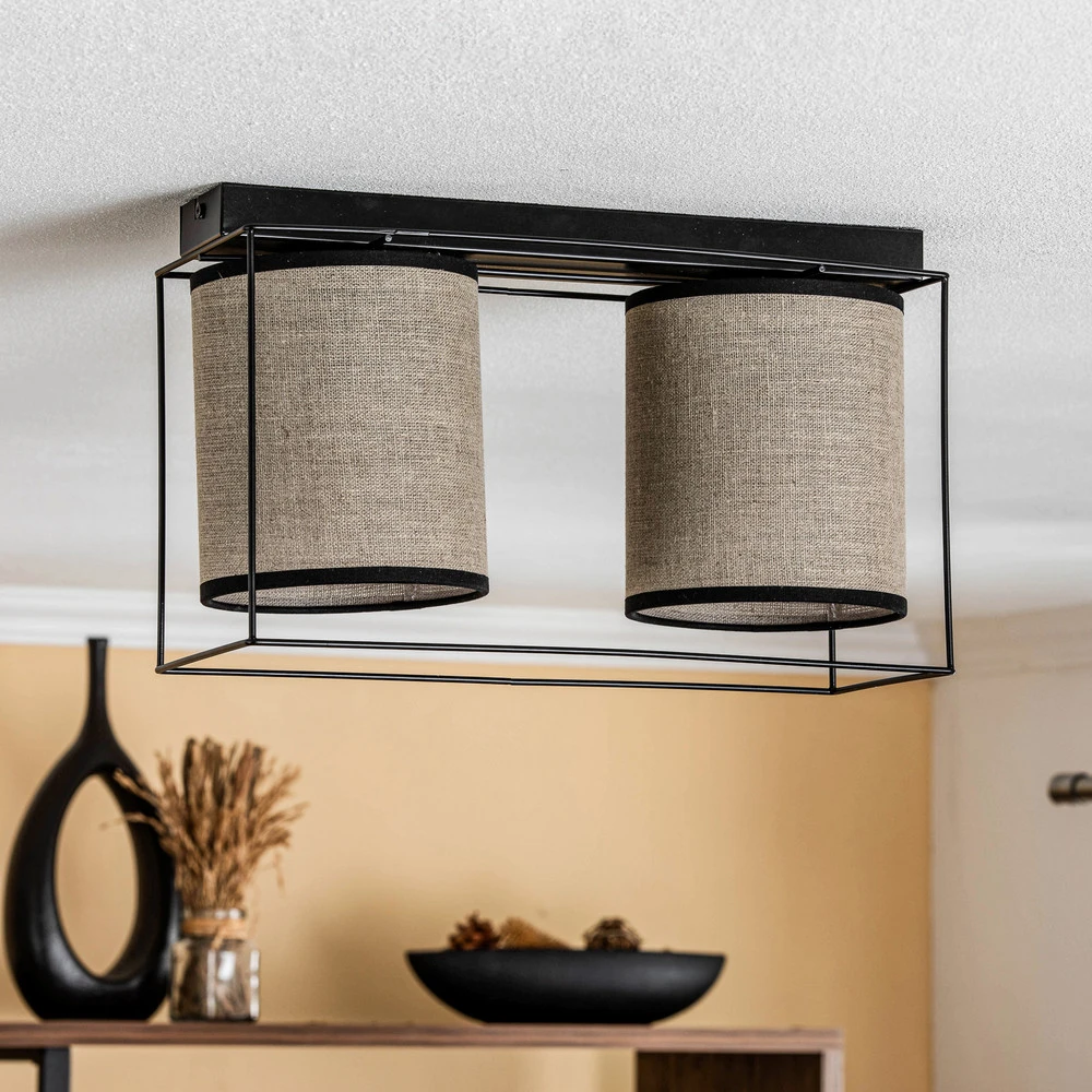 Plafonnier Tubo, abat-jour tissu, écru, 2 lampes