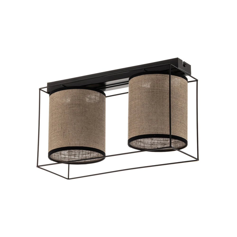 Plafonnier Tubo, abat-jour tissu, écru, 2 lampes