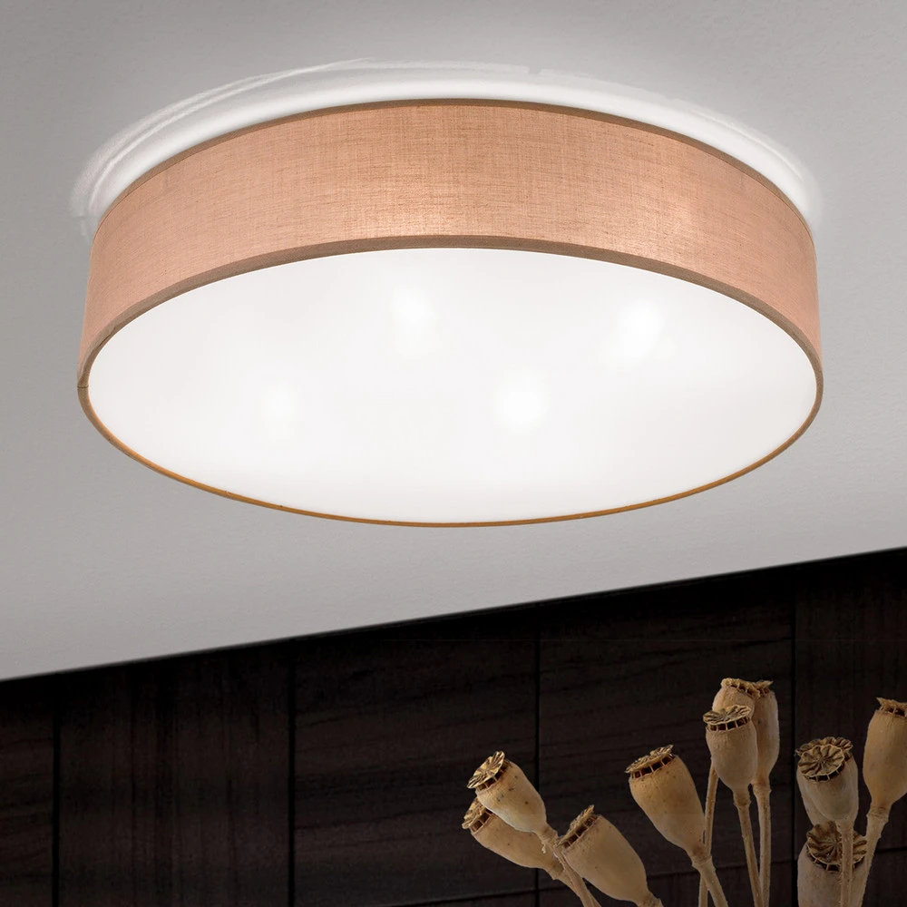 Plafonnier Ufo avec abat-jour en lin, brun en papier artisanal