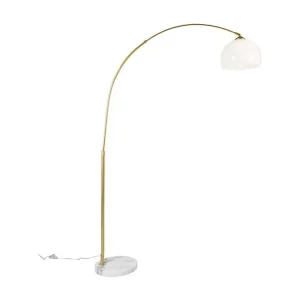 Socle en bois massif Lampe à arc récent en laiton avec abat-jour blanc - Arc Basic