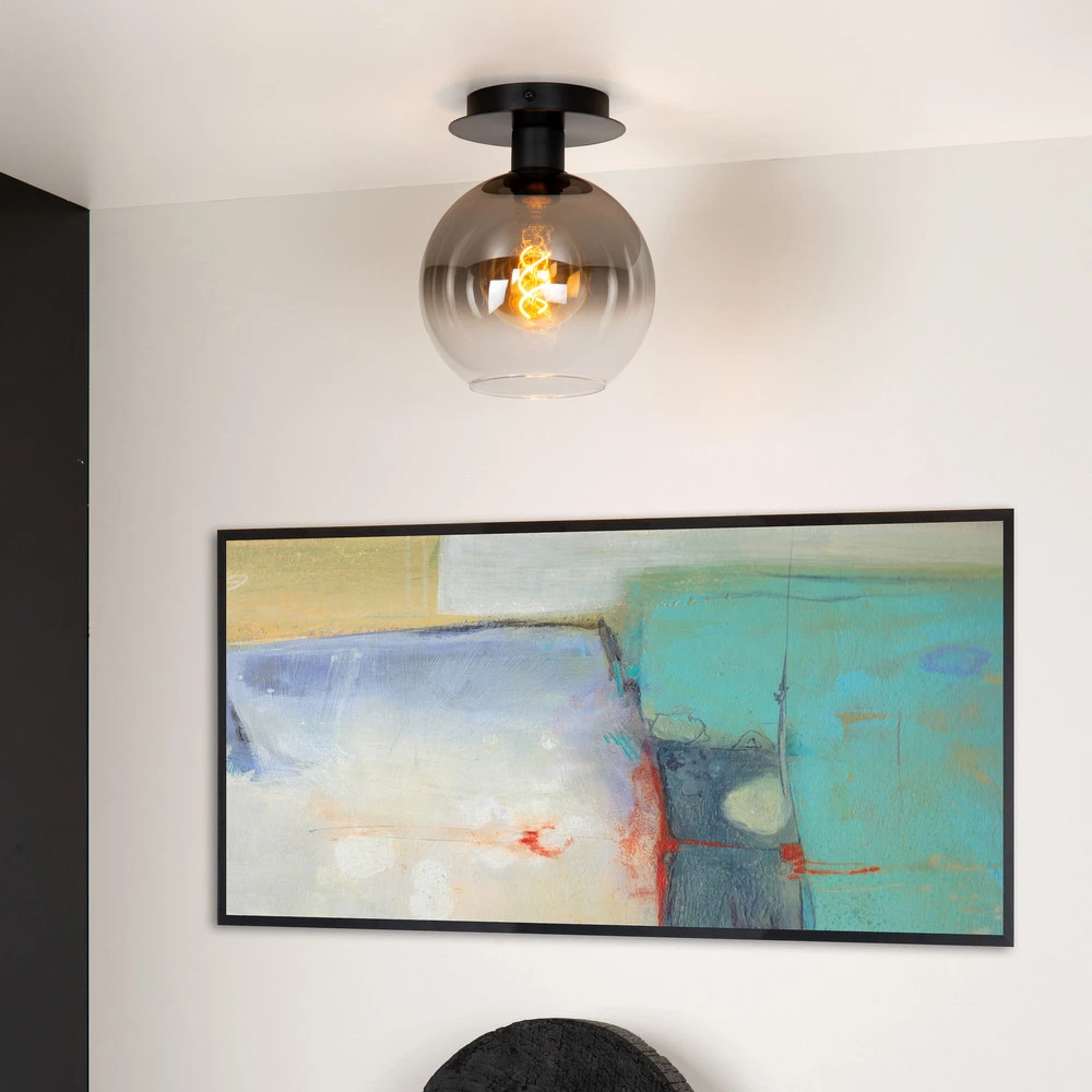 Suspension à trois bras Plafonnier Marius, abat-jour verre, noir, 1 lampe