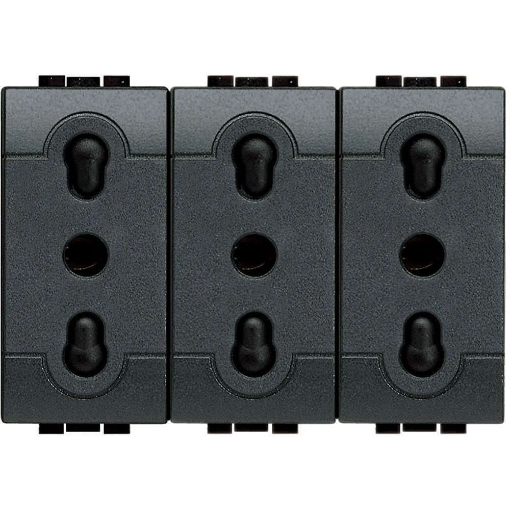 PRESA TRIPLEX 2P+T 10/16A 250VAC BIPASSO LIVING LIGHT ANTRACITE BTICINO L4180/3