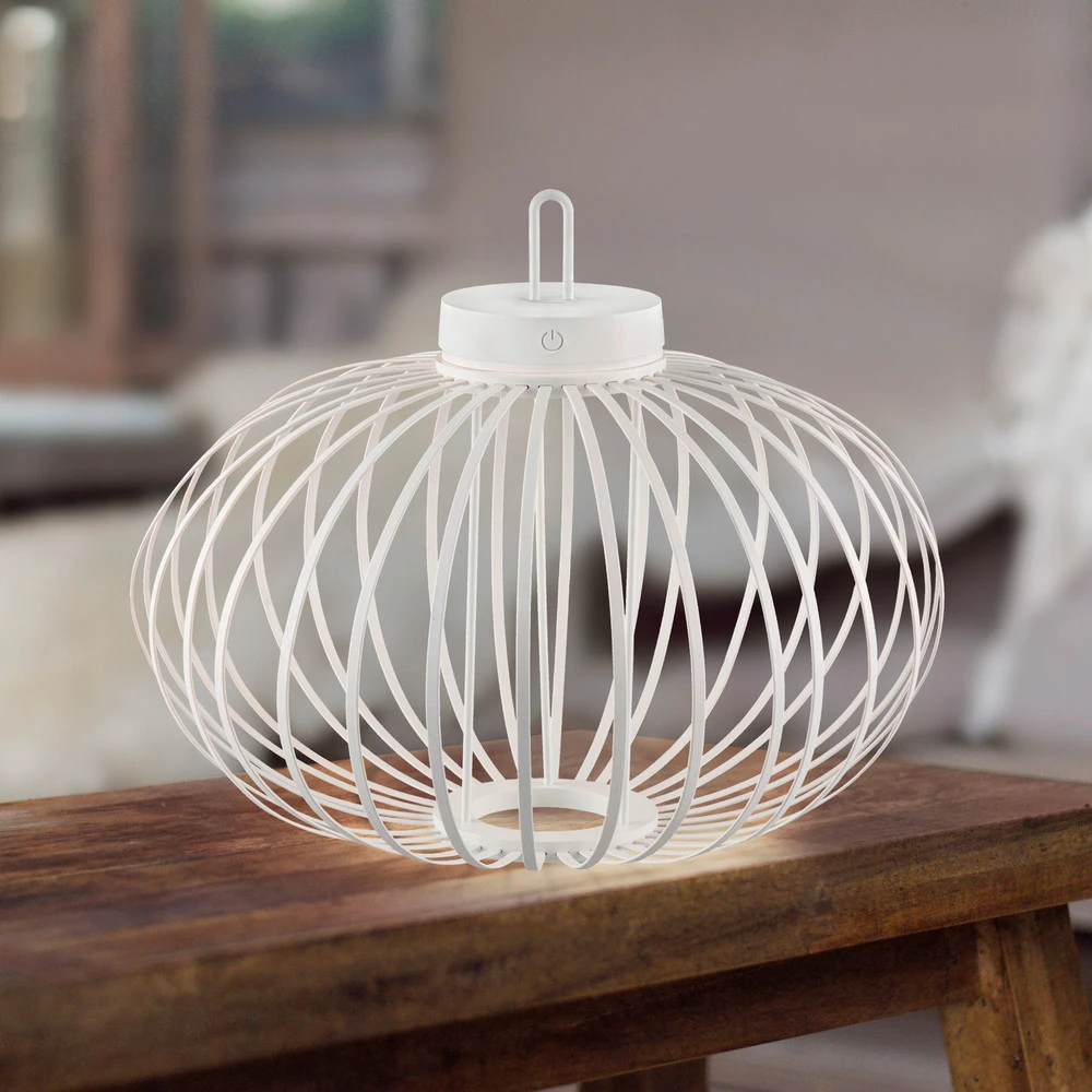 JUST LIGHT. Lampe de table LED à autonomie renouvelable Akuba, blanc, 37 cm, bambou avec capteur de mouvement