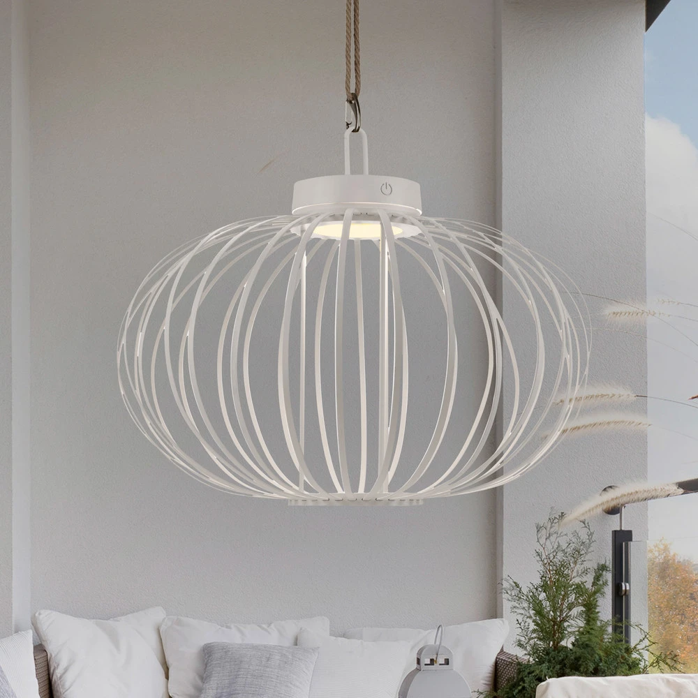 JUST LIGHT. Lampe de table LED à autonomie renouvelable Akuba, blanc, 37 cm, bambou avec capteur de mouvement