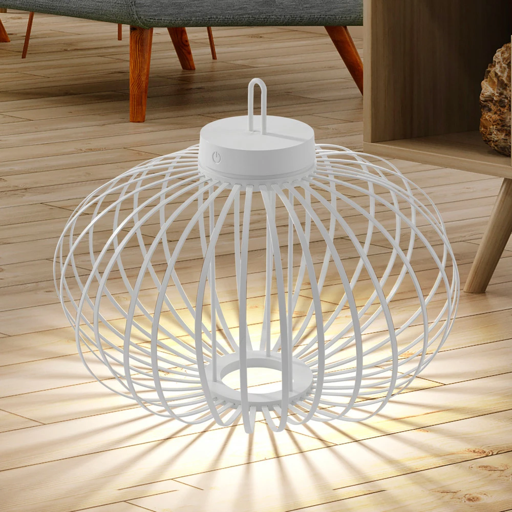 JUST LIGHT. Lampe de table LED à autonomie renouvelable Akuba, blanc, 37 cm, bambou avec capteur de mouvement