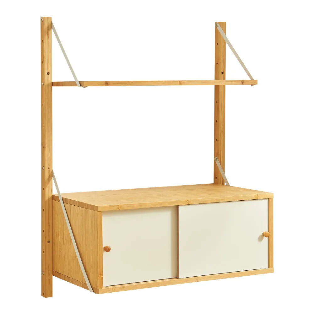 Panneau perforé Étagère design intemporel salon chambre meuble de rangement murale 85 x 65 x 34 cm bambou naturel 03_0011297