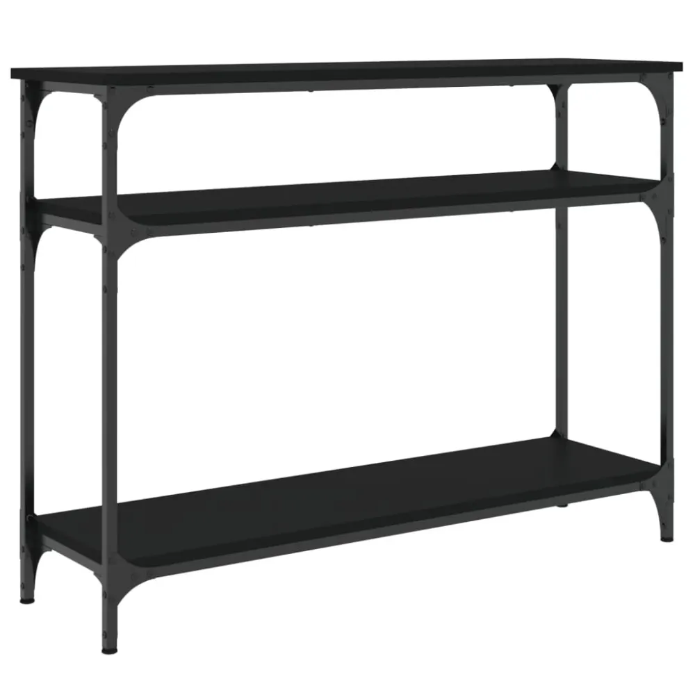 Table d'appoint console pratique avec étagères de rangement 100 x 29 x 75 cm bois d'ingénierie et métal noir DEC032064 ave...