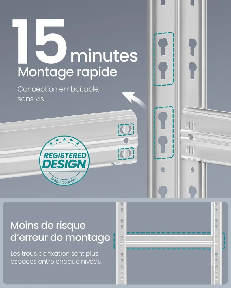 Étagère de rangement charge lourde étagère de garage 50 x 100 x 200 cm capacité de charge jusqu’à 875 kg montage commode t...