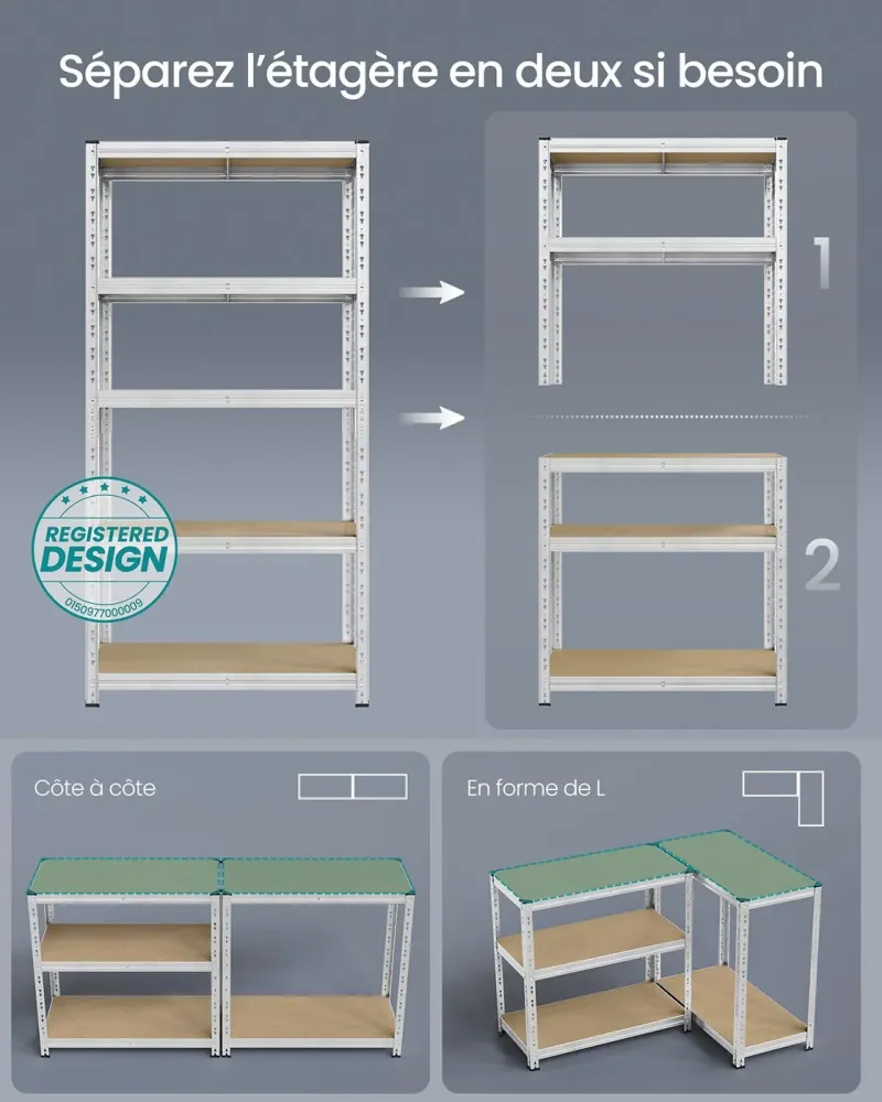 Étagère de rangement charge lourde étagère de garage 50 x 100 x 200 cm capacité de charge jusqu’à 875 kg montage commode t...