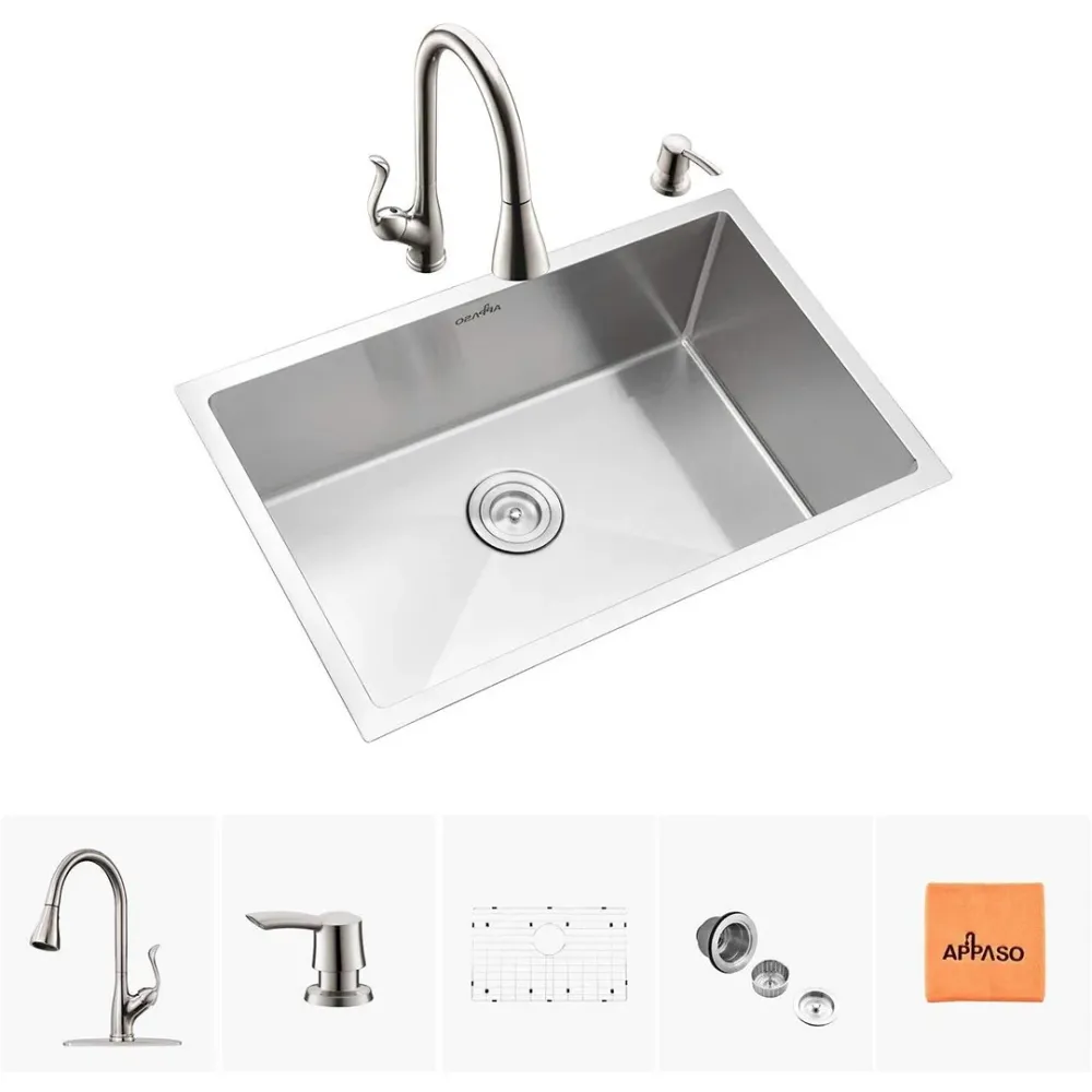 APASO 28 Pouces Unitaire Bowl Main Fait Évier de cuisine et Robinet Combo Set R281810COMBO compatible avec la plupart des...