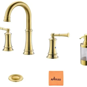 APPASO Robinet de lavabo 3 trous En Laiton Massif à 2 poignées avec distributeur de savon Doré 122BTG