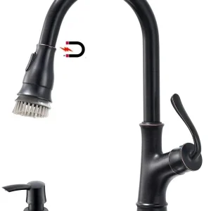 APPASO rétractable Robinet de cuisine avec brosse et distributeur de savon Bronzé huilé 159ORB
