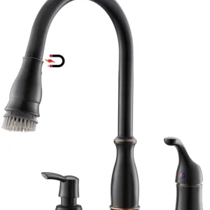 APPASO 3 trous Robinet de cuisine avec poignée latérale et distributeur de savon Cuivre étain huilé 211ORB
