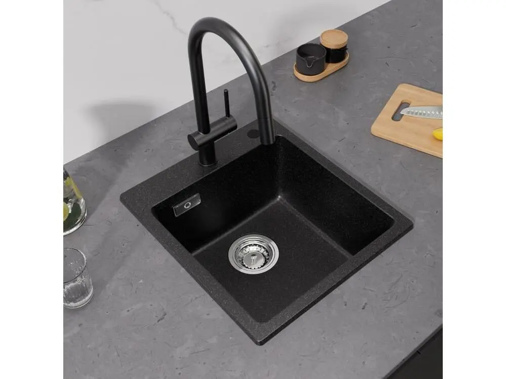 Cecipa max 40x45cm Evier de Cuisine en Quartz et Résine Evier 1 Bac à Encastrer Evier de Cuisine 1 cuve Sans Distributeur...