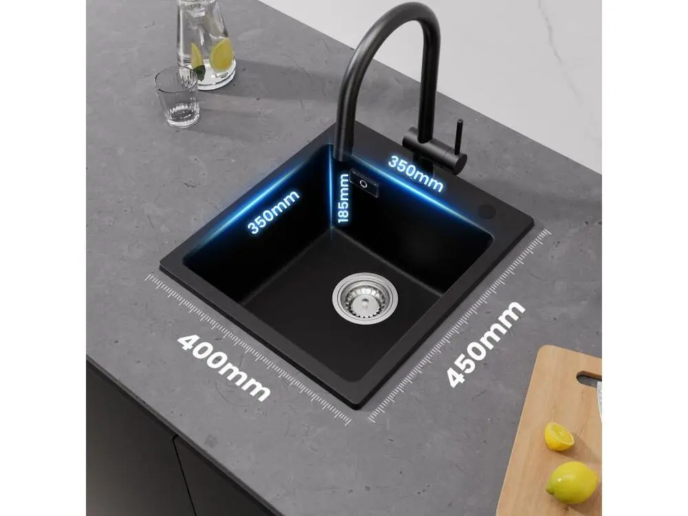 Cecipa max 40x45cm Evier de Cuisine en Quartz et Résine Evier 1 Bac à Encastrer Evier de Cuisine 1 cuve Sans Distributeur...