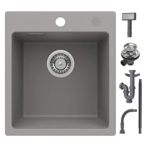 Cecipa max 40x45cm Gris Evier de Cuisine en Quartz et Résine Evier 1 Bac à Encastrer Evier de Cuisine 1 cuve Sans Distribu...