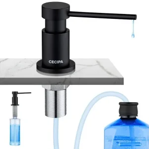 Cecipa MAX Distributeur de Savon de Cuisine Noir-Distributeur de Savon pour Evier avec Récipient de 300ML + Tuyau d'e...
