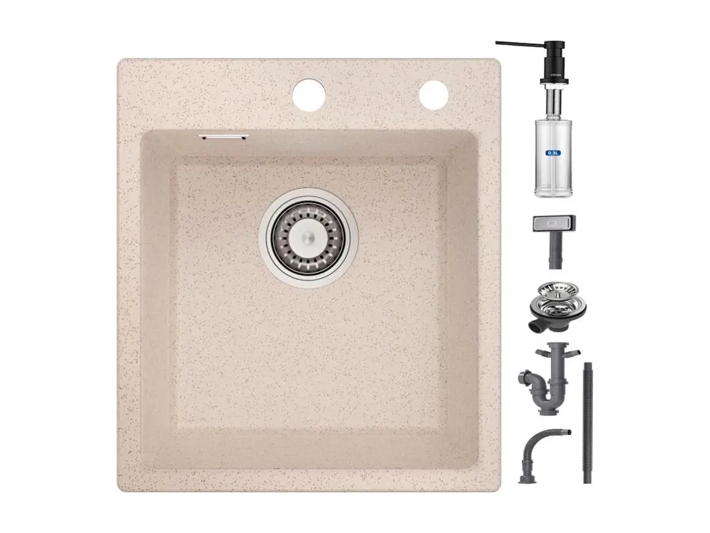 Cecipa max Evier 1 Bac en Quartz et Résine Couleur avoine Evier de Cuisine 40x45cm Evier à Encastrer 1 cuve + 300ML Distri...