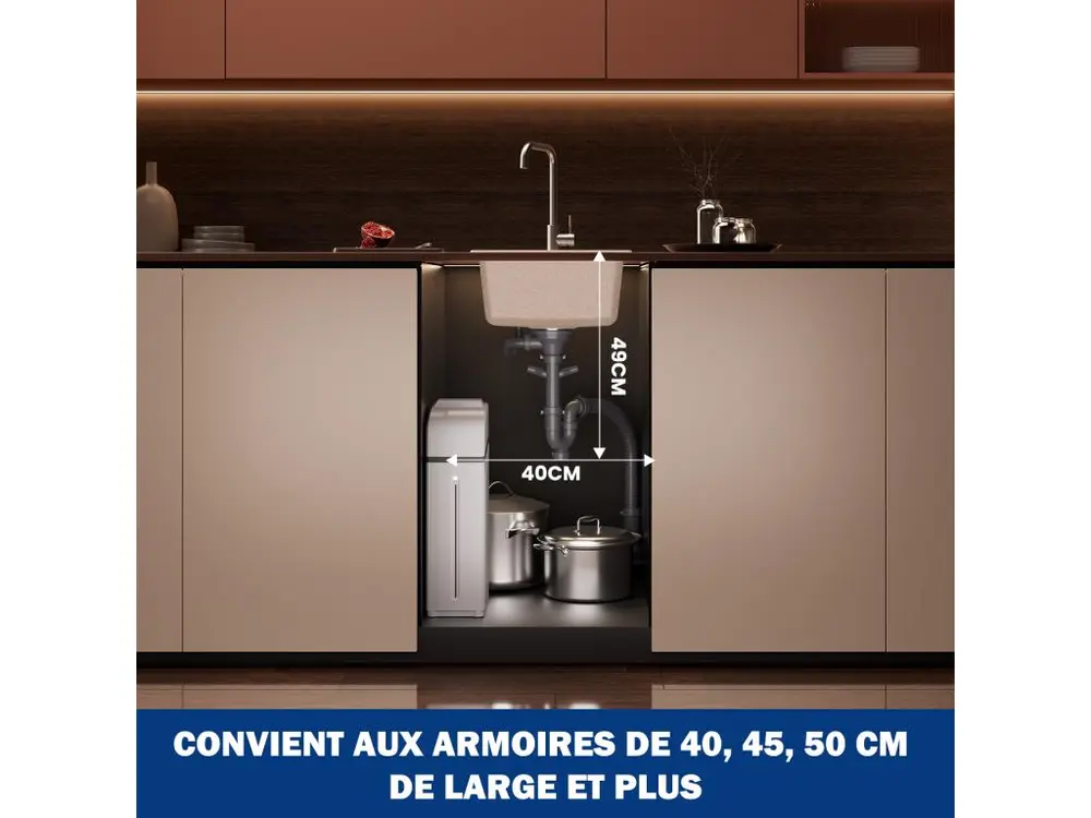 Cecipa max Evier 1 Bac en Quartz et Résine Couleur avoine Evier de Cuisine 40x45cm Evier à Encastrer 1 cuve + 300ML Distri...