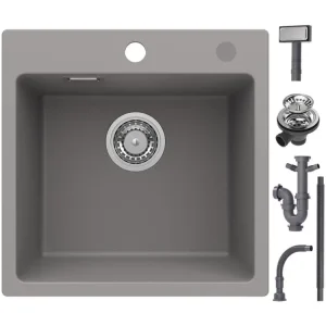 Distributeur de savon 45x45cm Cecipa max Evier Quartz Gris Evier 1 Bac en Quartz et Résine Evier de Cuisine Evier à Encast...