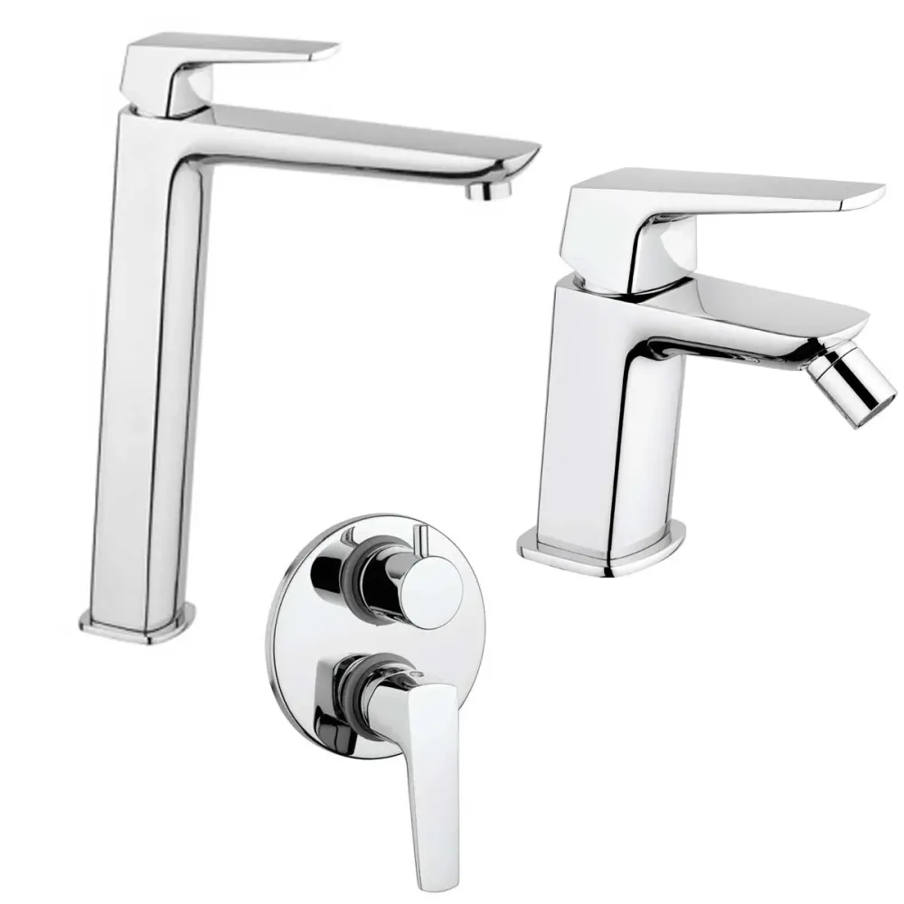 Ensemble de mitigeurs de douche encastrés avec déviateur, lavabo haut et bidet avec vidage finition chromée collection Spa...