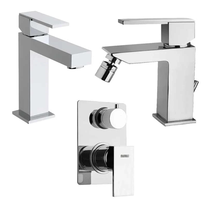 Ensemble de mélangeurs Lavabo, Bidet et Douche encastrés avec Déviateur en laiton Acier chromé collection Feel de Mamoli R...