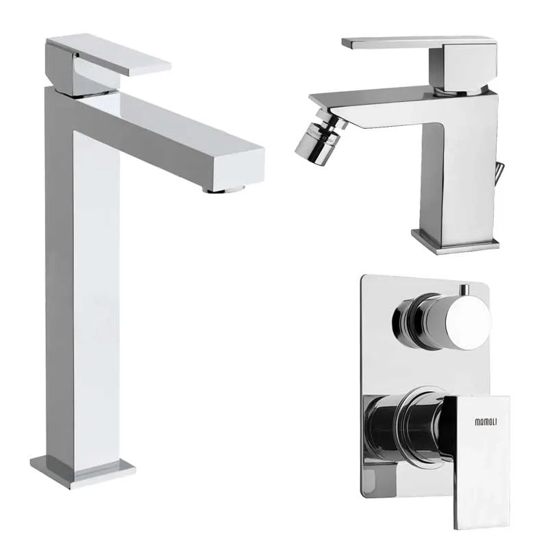 Ensemble de mélangeurs Lavabo Haut, Bidet et Douche encastrée avec Déviateur en laiton Chromé collection Feel de Mamoli Ru...