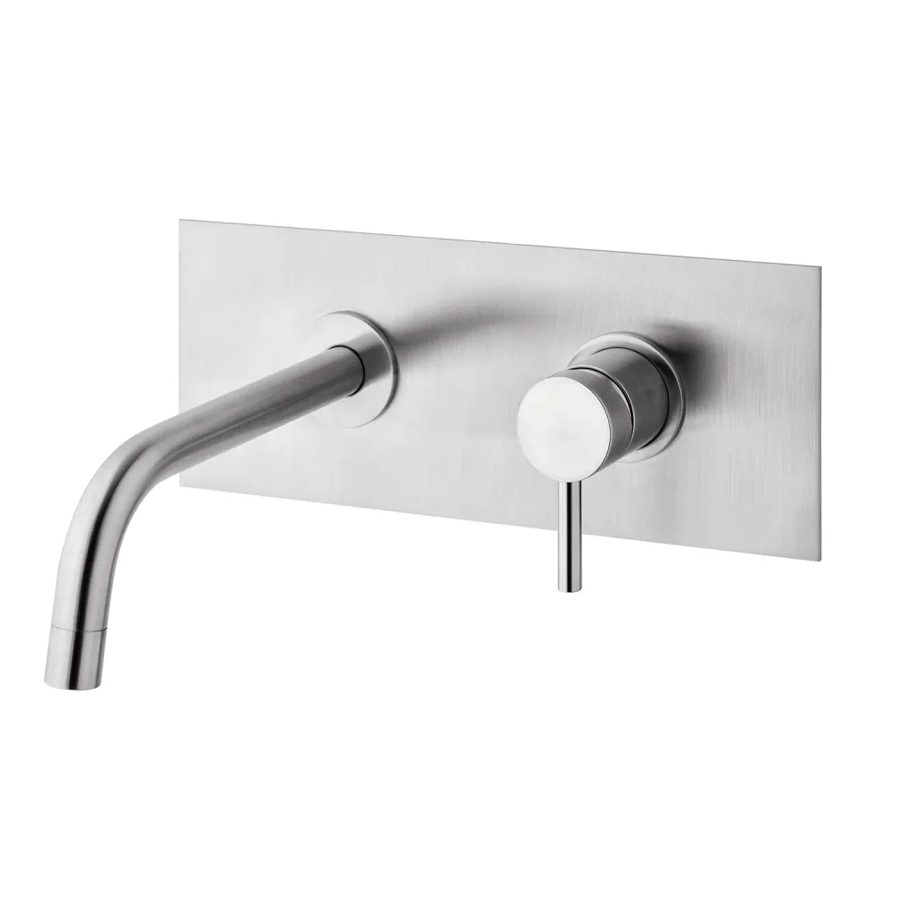 Mitigeur lavabo encastré avec plaque en acier et bec mural 248 mm Paffoni Light effet satiné