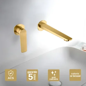 Robinet Mitigeur de Lavabo anti-calcaire encastré Or Brossé IMEX Sanizéo NAPOLES GLN047/OC