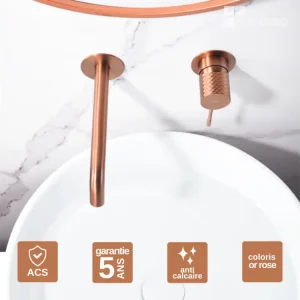 Robinet Mitigeur de Lavabo anti-calcaire Encastré Or Rose IMEX Sanizéo GENOVA GLG053/ORC