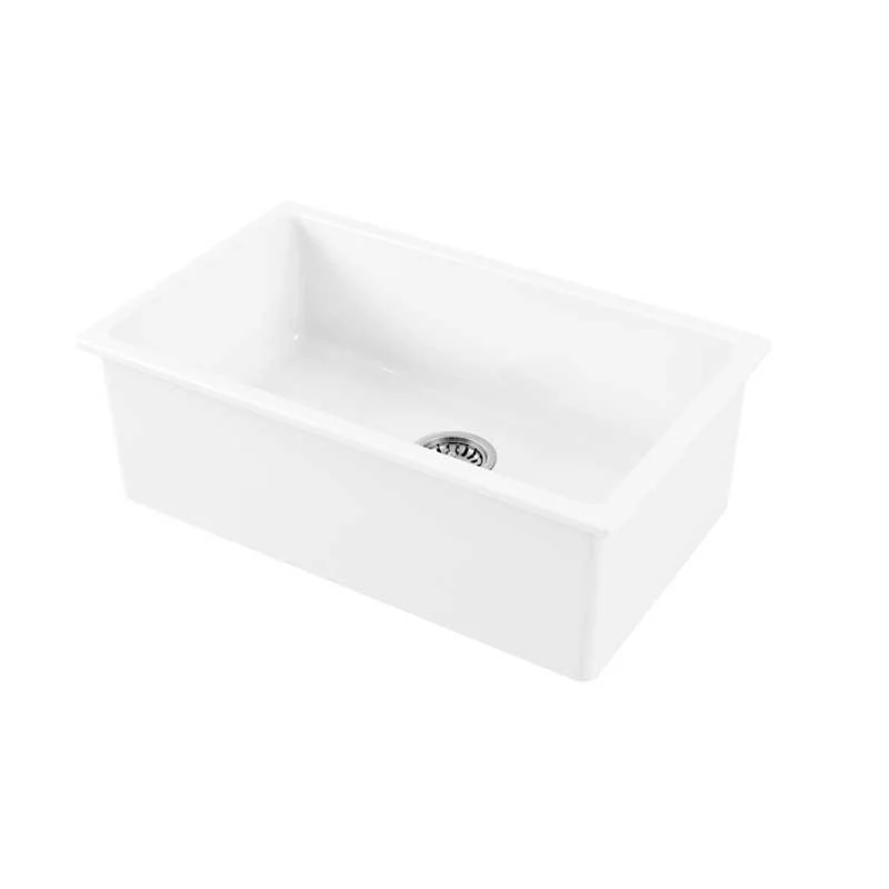 Vasque évier de cuisine à encastrer en surface ou sous-plan 76x46 cm en céramique blanche brillante Galassia