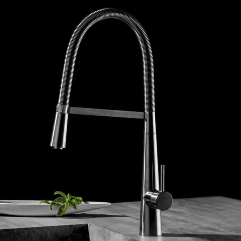Évier en granit Mitigeur monocommande pour évier de cuisine avec douchette orientable finition inox brossé collection Pico...