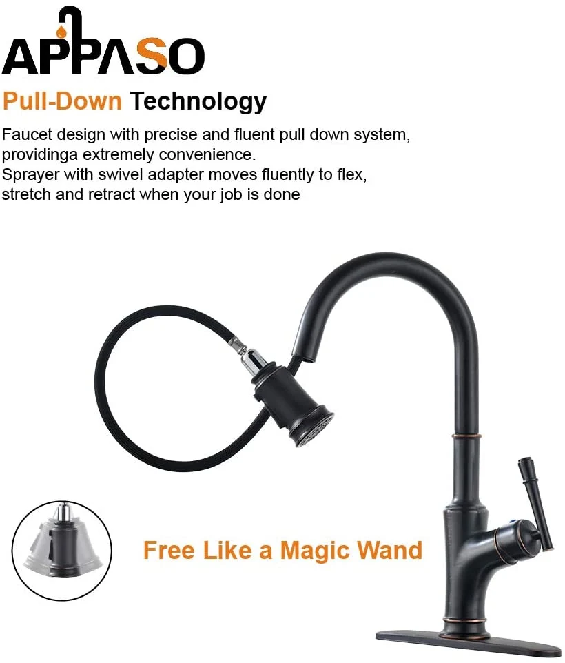 APPASO 3-Fonction Pull Down Kitchen Robinet Spray Tête Remplacement Huile frottée Cuivre étain APSP135ORB