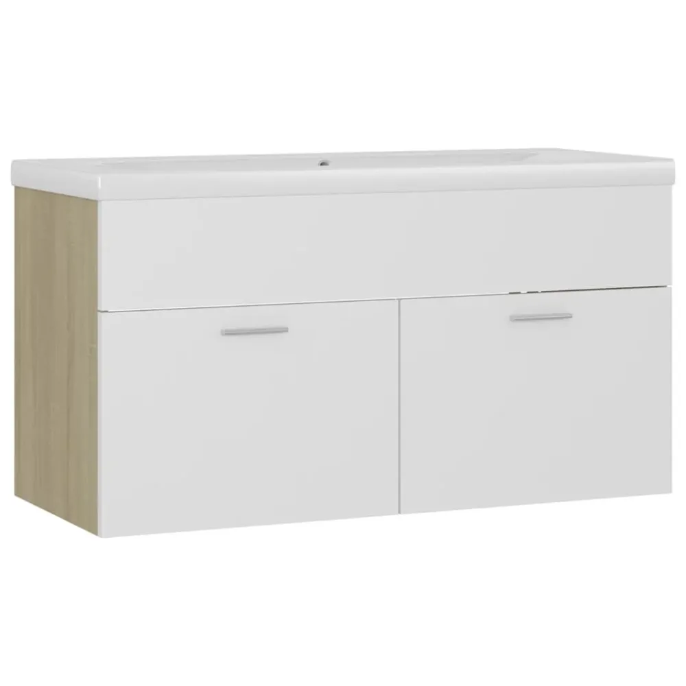 Armoire d'évier et lavabo intégré 90 x 38,5 x 46 cm aggloméré blanc/chêne sonoma 02_0006533