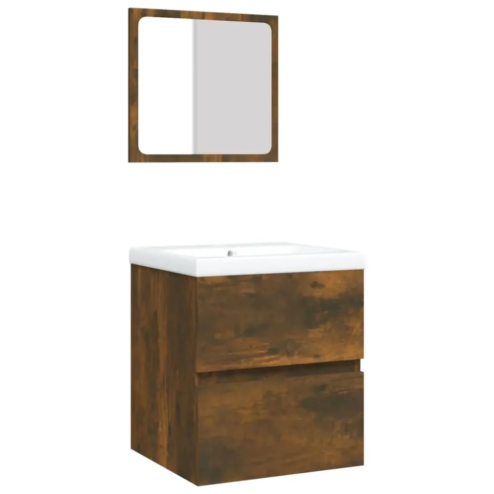 Armoire lavabo 41 x 38,5 x 45 cm de salle de bain et bassin et miroir chêne fumé 02_0006643 avec Douchette Économique