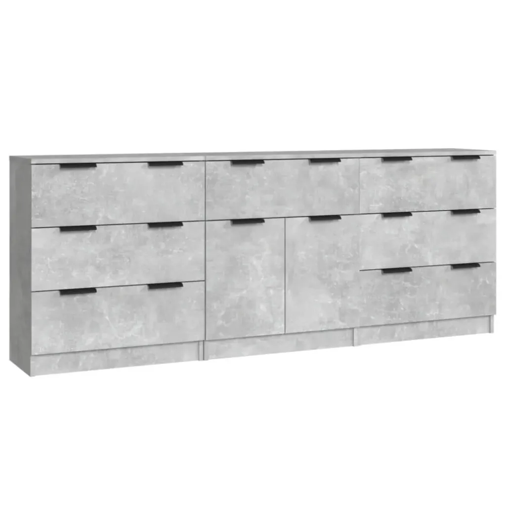 Buffet bahut commode armoire meuble de rangement organisateur cuisine salle de séjour salons 3 pcs bois d'ingénierie gris...