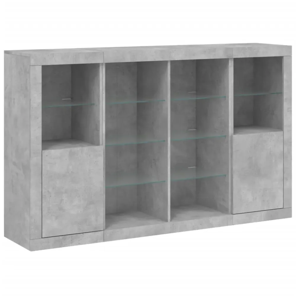 Buffet bahut commode armoire meuble de rangement organisateur cuisine salle de séjour salon avec lumières LED 3 pcs bois d...
