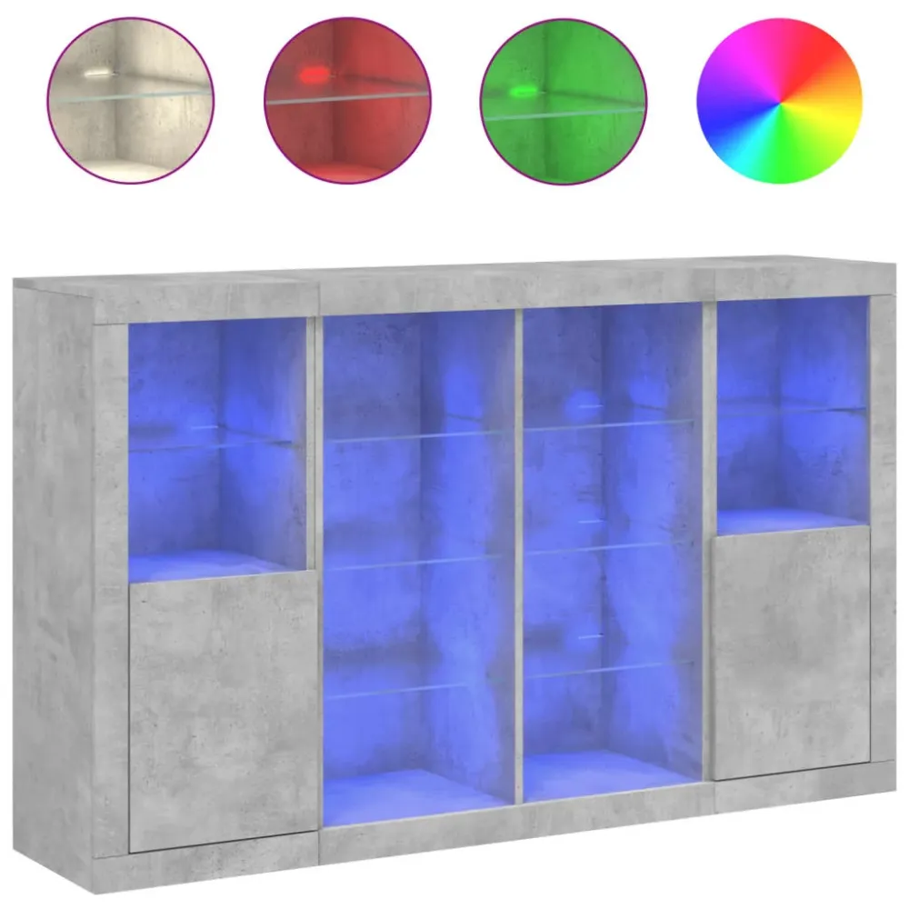 Buffet bahut commode armoire meuble de rangement organisateur cuisine salle de séjour salon avec lumières LED 3 pcs bois d...