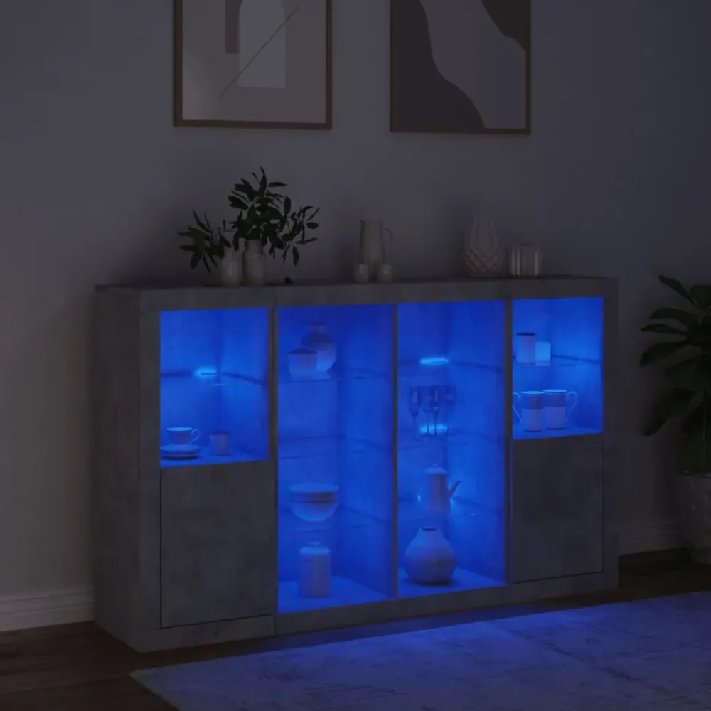 Buffet bahut commode armoire meuble de rangement organisateur cuisine salle de séjour salon avec lumières LED 3 pcs bois d...