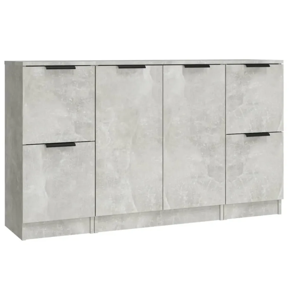 Buffet bahut commode armoire meuble de rangement organisateur cuisine salle de séjour salons 3 pcs bois d'ingénierie gris...